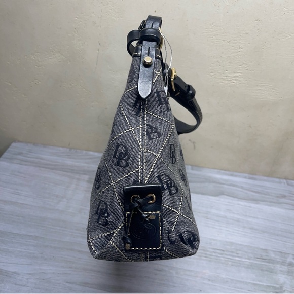 Dooney & Bourke Black Leather Trim Gray Canvas Signature Logo DB Shoulder Bag - Picture 8 of 17